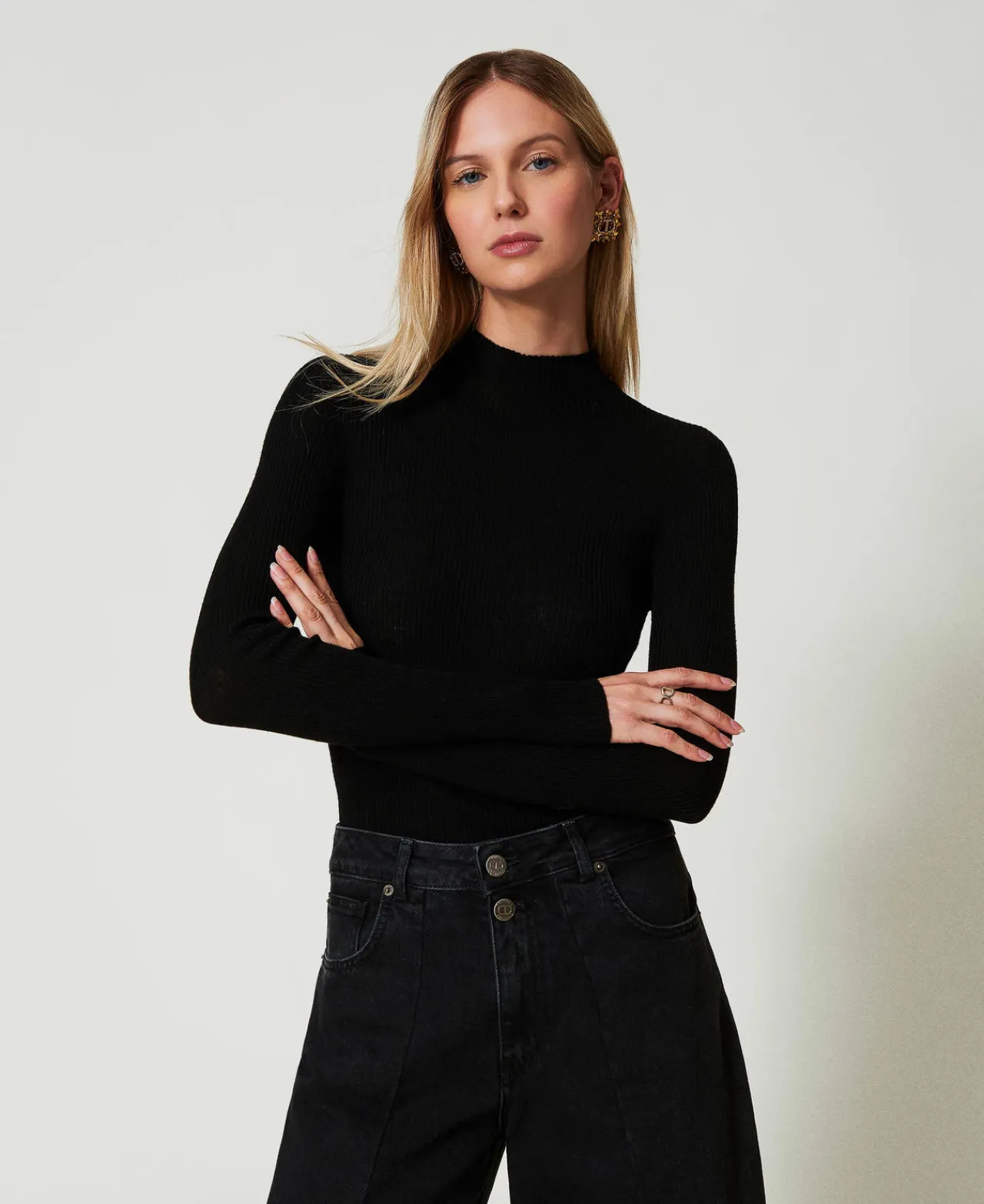 pull_col_montant_sans_cou_0.webp Pulls Et Cardigans*TWINSET Milano Pull Col Montant Sans Coutures En Laine Noir