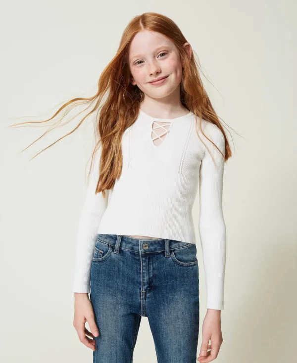 Pulls Et Cardigans*TWINSET Milano Pull Côtelé Avec Finition Croisée Off White