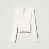 Pulls Et Cardigans*TWINSET Milano Pull Côtelé Avec Finition Croisée Off White