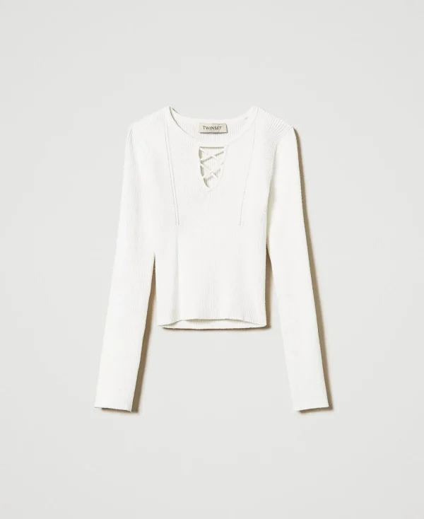 Pulls Et Cardigans*TWINSET Milano Pull Côtelé Avec Finition Croisée Off White