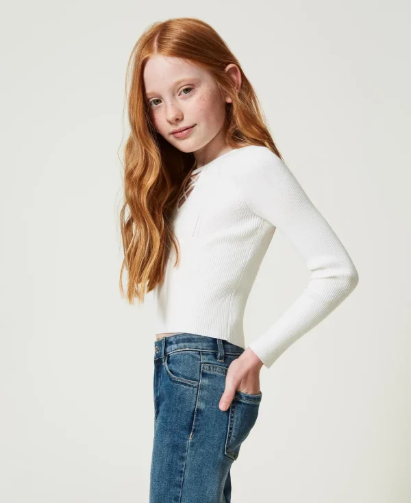 Pulls Et Cardigans*TWINSET Milano Pull Côtelé Avec Finition Croisée Off White