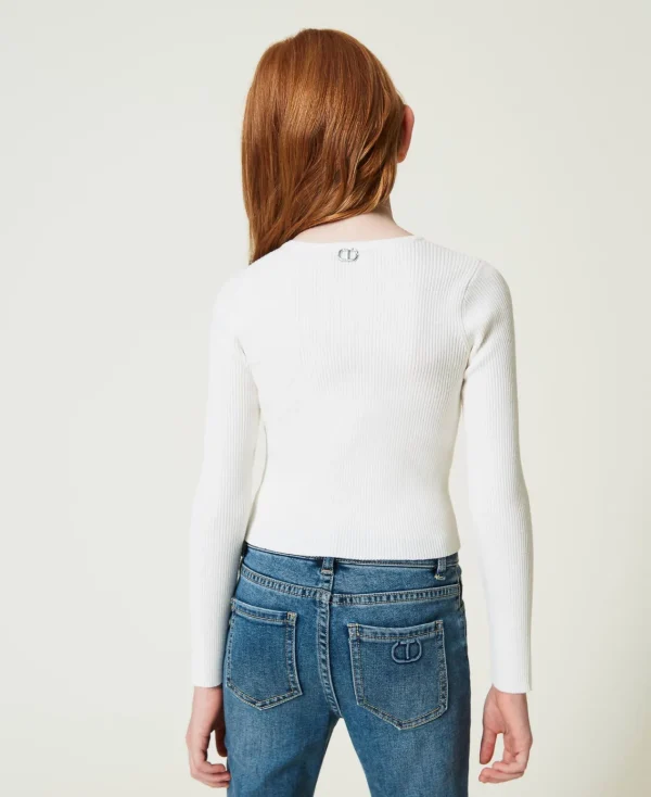 Pulls Et Cardigans*TWINSET Milano Pull Côtelé Avec Finition Croisée Off White
