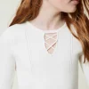 Pulls Et Cardigans*TWINSET Milano Pull Côtelé Avec Finition Croisée Off White