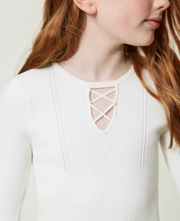 Pulls Et Cardigans*TWINSET Milano Pull Côtelé Avec Finition Croisée Off White
