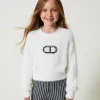 pull_effet_fourrure_avec__0.webp Pulls Et Cardigans*TWINSET Milano Pull Effet Fourrure Avec Logo Oval T Off White