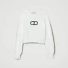 pull_effet_fourrure_avec__1.webp Pulls Et Cardigans*TWINSET Milano Pull Effet Fourrure Avec Logo Oval T Off White