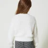 pull_effet_fourrure_avec__3.webp Pulls Et Cardigans*TWINSET Milano Pull Effet Fourrure Avec Logo Oval T Off White