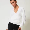 pull_en_angora_mlang_avec_2.webp Pulls Et Cardigans*TWINSET Milano Pull En Angora Mélangé Avec Perles Blanc Neige