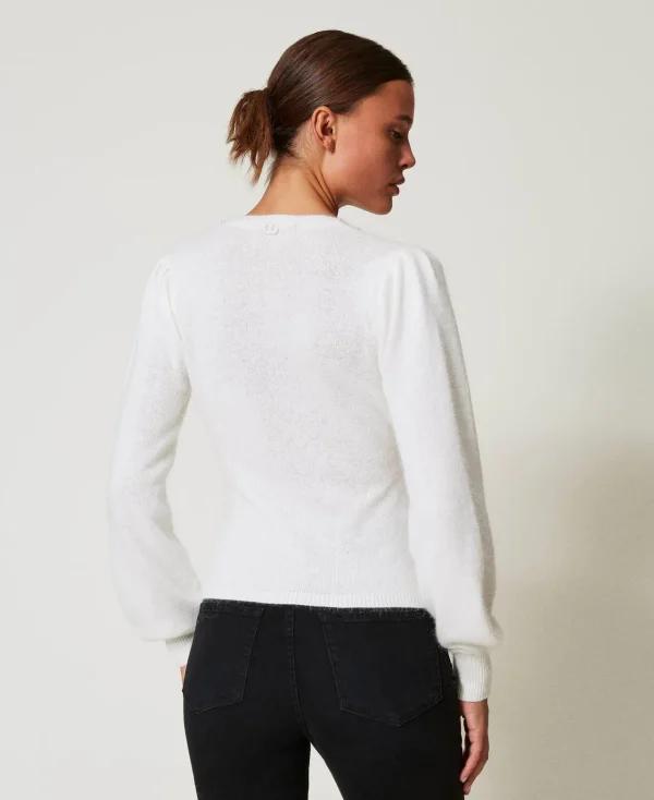 pull_en_angora_mlang_avec_3.webp Pulls Et Cardigans*TWINSET Milano Pull En Angora Mélangé Avec Perles Blanc Neige