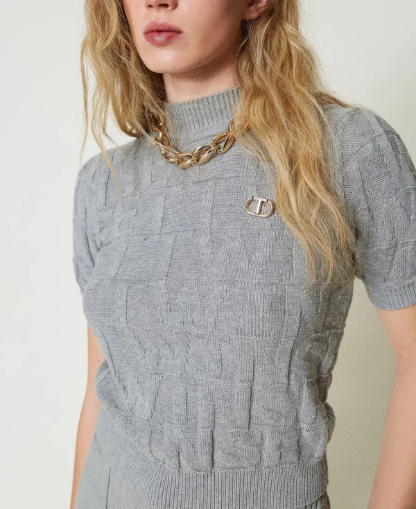 Pulls Et Cardigans*TWINSET Milano Pull En Coton Et Cachemire Avec Logo Gris Chiné Foncé