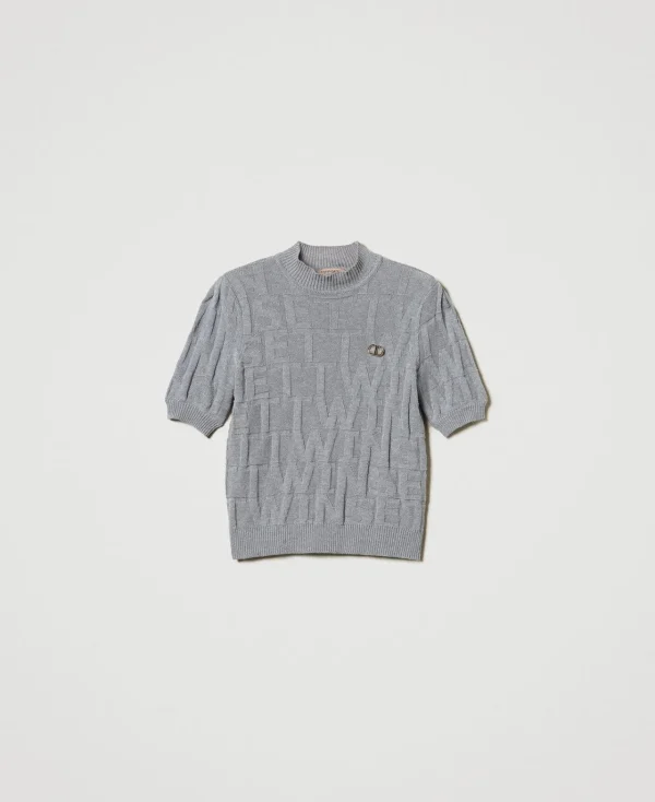 Pulls Et Cardigans*TWINSET Milano Pull En Coton Et Cachemire Avec Logo Gris Chiné Foncé
