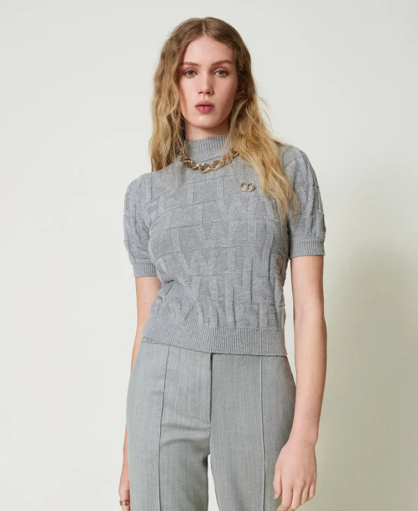Pulls Et Cardigans*TWINSET Milano Pull En Coton Et Cachemire Avec Logo Gris Chiné Foncé
