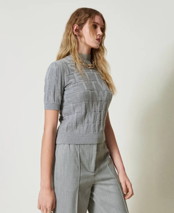 Pulls Et Cardigans*TWINSET Milano Pull En Coton Et Cachemire Avec Logo Gris Chiné Foncé