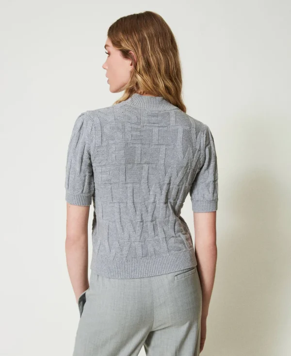 Pulls Et Cardigans*TWINSET Milano Pull En Coton Et Cachemire Avec Logo Gris Chiné Foncé