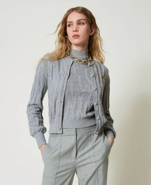 Pulls Et Cardigans*TWINSET Milano Pull En Coton Et Cachemire Avec Logo Gris Chiné Foncé