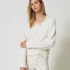 Pulls Et Cardigans*TWINSET Milano Pull En Laine Mélangée Avec Broderie Blanc Neige