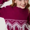 pull_en_laine_mlange_avec_0-6.webp Pulls Et Cardigans*TWINSET Milano Pull En Laine Mélangée Avec Franges Bicolore Magenta Purple/Blanc Cassé