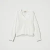 Pulls Et Cardigans*TWINSET Milano Pull En Laine Mélangée Avec Broderie Blanc Neige