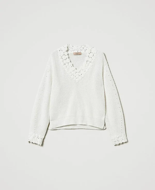 Pulls Et Cardigans*TWINSET Milano Pull En Laine Mélangée Avec Broderie Blanc Neige