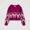 pull_en_laine_mlange_avec_1-6.webp Pulls Et Cardigans*TWINSET Milano Pull En Laine Mélangée Avec Franges Bicolore Magenta Purple/Blanc Cassé