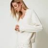 Pulls Et Cardigans*TWINSET Milano Pull En Laine Mélangée Avec Broderie Blanc Neige