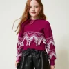 pull_en_laine_mlange_avec_2-6.webp Pulls Et Cardigans*TWINSET Milano Pull En Laine Mélangée Avec Franges Bicolore Magenta Purple/Blanc Cassé