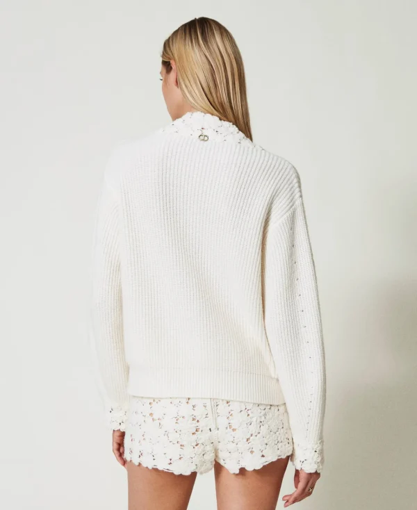 Pulls Et Cardigans*TWINSET Milano Pull En Laine Mélangée Avec Broderie Blanc Neige
