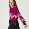 pull_en_laine_mlange_avec_3-6.webp Pulls Et Cardigans*TWINSET Milano Pull En Laine Mélangée Avec Franges Bicolore Magenta Purple/Blanc Cassé