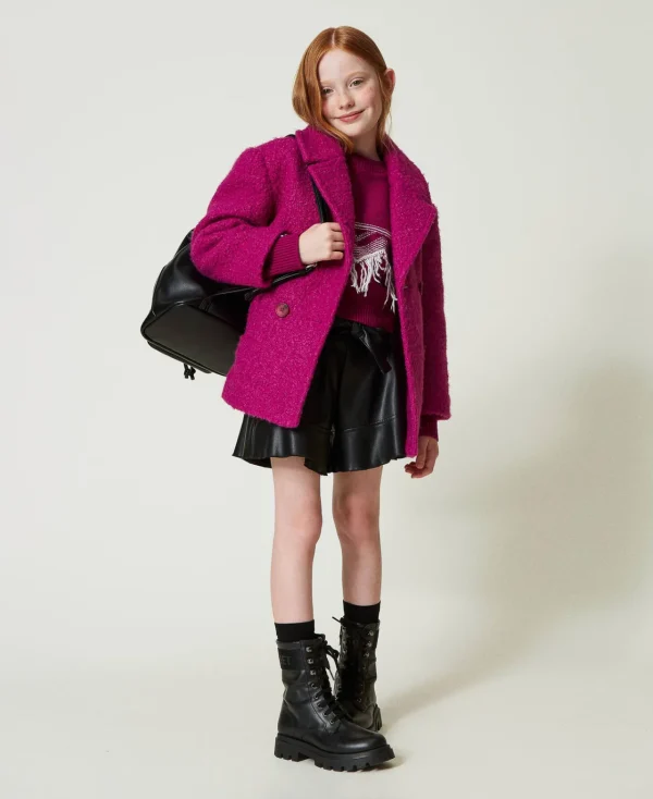 pull_en_laine_mlange_avec_5-1.webp Pulls Et Cardigans*TWINSET Milano Pull En Laine Mélangée Avec Franges Bicolore Magenta Purple/Blanc Cassé