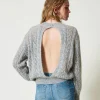 pull_en_mohair_mlang_avec_4.webp Pulls Et Cardigans*TWINSET Milano Pull En Mohair Mélangé Avec Torsades Et Ajour Gris moyen chiné
