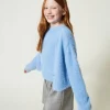 Pulls Et Cardigans*TWINSET Milano Pull Et Cardigan Avec Bouton Oval T Bleu « Frozen Fjord »