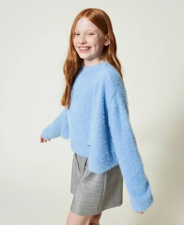 Pulls Et Cardigans*TWINSET Milano Pull Et Cardigan Avec Bouton Oval T Bleu « Frozen Fjord »