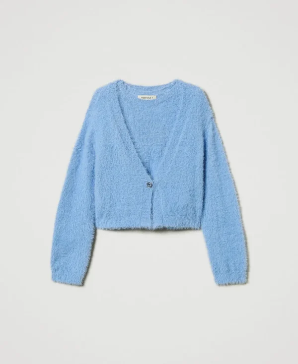 Pulls Et Cardigans*TWINSET Milano Pull Et Cardigan Avec Bouton Oval T Bleu « Frozen Fjord »