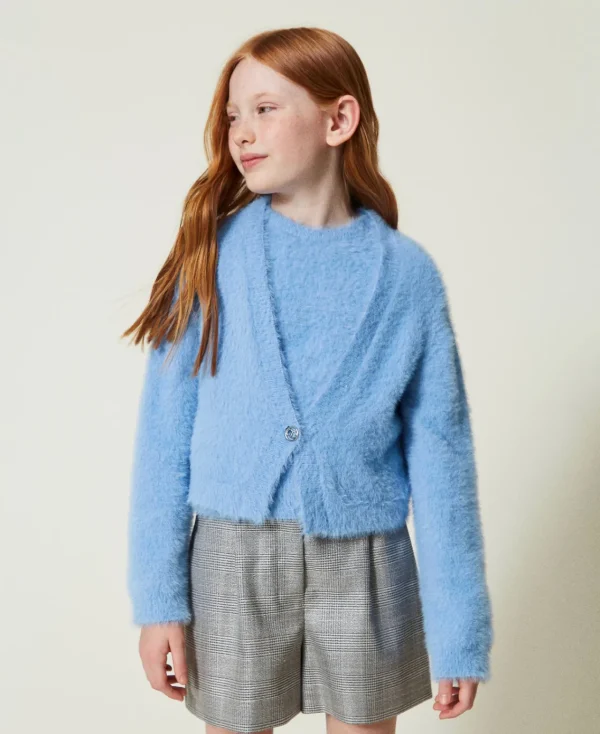 Pulls Et Cardigans*TWINSET Milano Pull Et Cardigan Avec Bouton Oval T Bleu « Frozen Fjord »