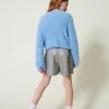 Pulls Et Cardigans*TWINSET Milano Pull Et Cardigan Avec Bouton Oval T Bleu « Frozen Fjord »