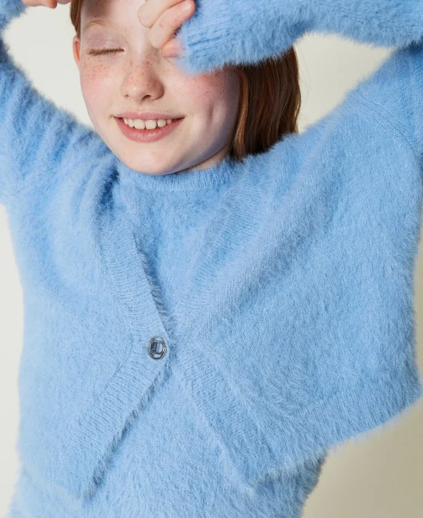 Pulls Et Cardigans*TWINSET Milano Pull Et Cardigan Avec Bouton Oval T Bleu « Frozen Fjord »