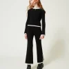 Pulls Et Cardigans*TWINSET Milano Pull Et Pantalon Ample Avec Finition Côtelée Bicolore Noir / Blanc Cassé