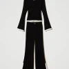 Pulls Et Cardigans*TWINSET Milano Pull Et Pantalon Ample Avec Finition Côtelée Bicolore Noir / Blanc Cassé