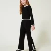 Pulls Et Cardigans*TWINSET Milano Pull Et Pantalon Ample Avec Finition Côtelée Bicolore Noir / Blanc Cassé