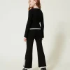Pulls Et Cardigans*TWINSET Milano Pull Et Pantalon Ample Avec Finition Côtelée Bicolore Noir / Blanc Cassé