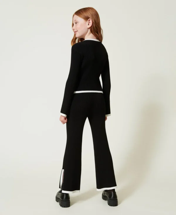 Pulls Et Cardigans*TWINSET Milano Pull Et Pantalon Ample Avec Finition Côtelée Bicolore Noir / Blanc Cassé