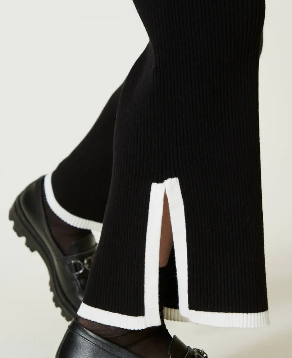 Pulls Et Cardigans*TWINSET Milano Pull Et Pantalon Ample Avec Finition Côtelée Bicolore Noir / Blanc Cassé