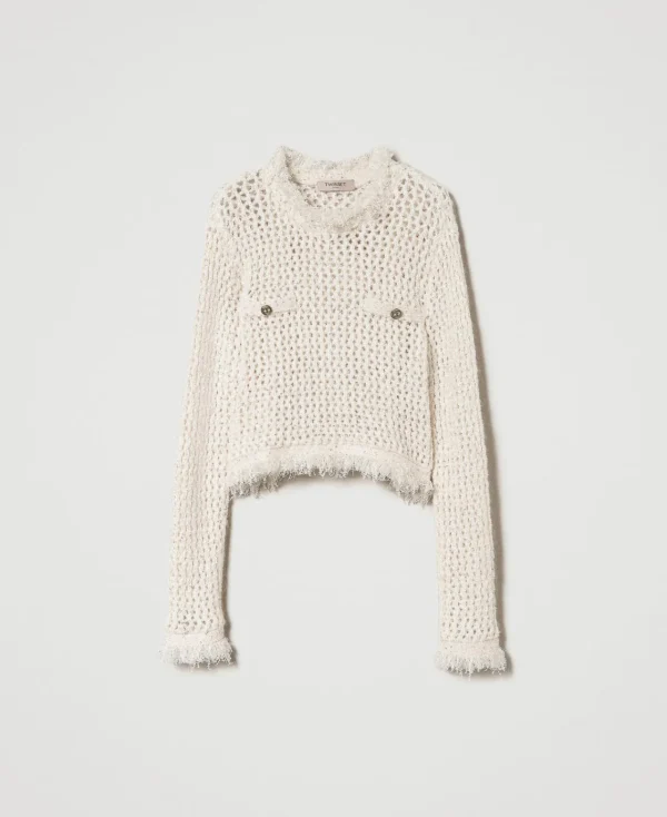 Pulls Et Cardigans*TWINSET Milano Pull Jacquard Point Filet Blanc « Old White »