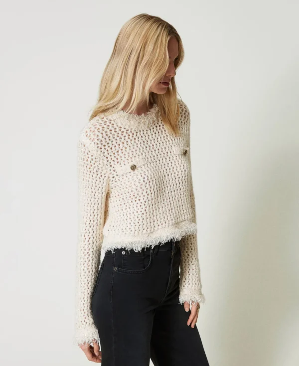 Pulls Et Cardigans*TWINSET Milano Pull Jacquard Point Filet Blanc « Old White »