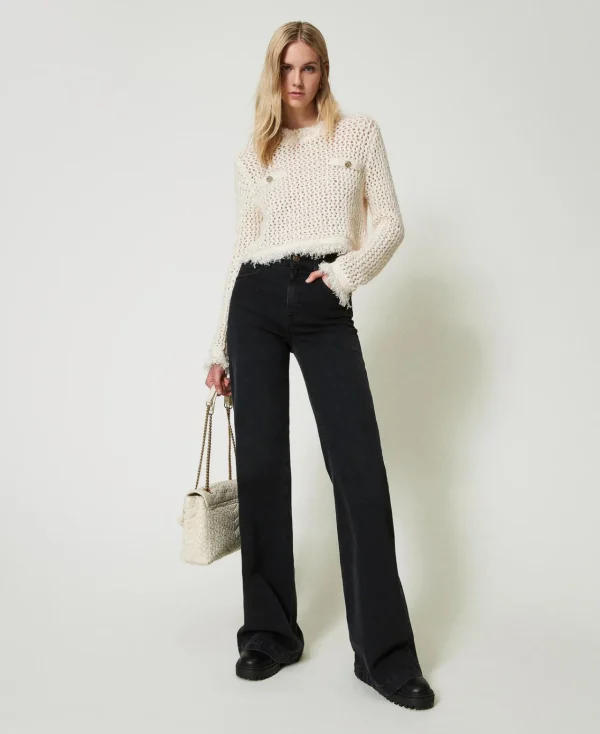 Pulls Et Cardigans*TWINSET Milano Pull Jacquard Point Filet Blanc « Old White »