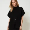 Ponchos*TWINSET Milano Pull Poncho Côtelé Noir