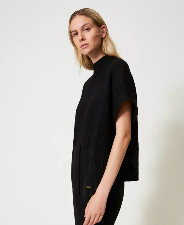 Ponchos*TWINSET Milano Pull Poncho Côtelé Noir