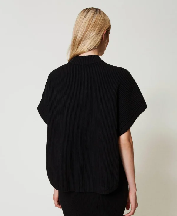 Ponchos*TWINSET Milano Pull Poncho Côtelé Noir