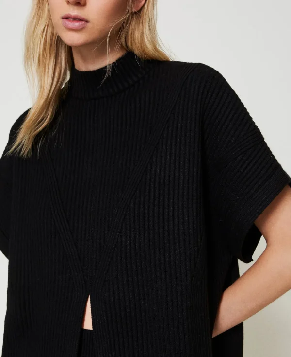 Ponchos*TWINSET Milano Pull Poncho Côtelé Noir