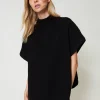 Ponchos*TWINSET Milano Pull Poncho Côtelé Noir